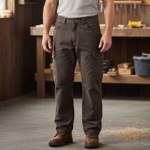 Wrangler Riggs Workwear Pants‎ Mens Sz 37X27 Cargo Ripstop Brown Grunge Workwear